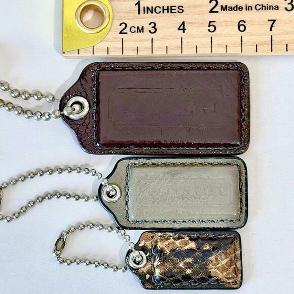 3 Coach Hang Tag Bundle Brown Silver Snake Skin 2.5" Replacement - Picture 4 of 4
